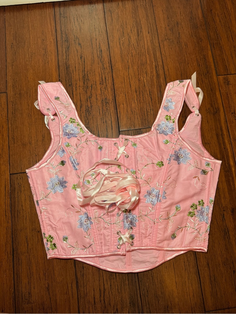 NWOT Pink Embroidered Corset Tank Top Women’s Medium - Picture 9 of 16